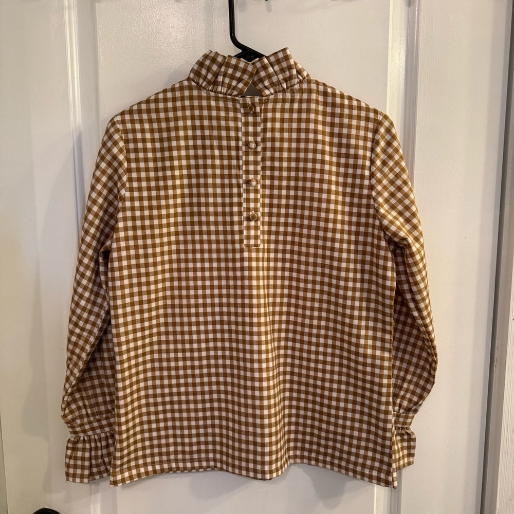 Elizabeth Wilson Designs Katherine Ruffle Blouse Chocolate Gingham Fall 2024 XS - Picture 2 of 8
